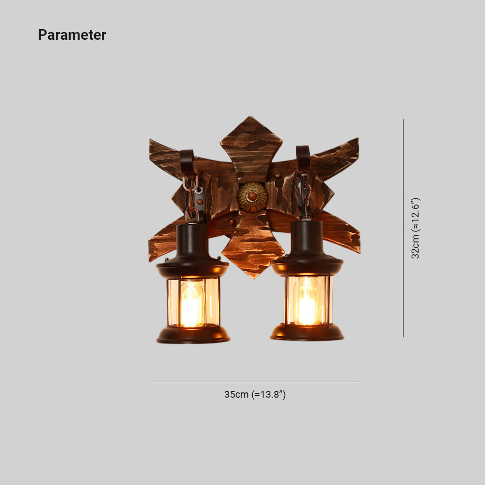 Austin Decoratief Vintage Lantaarn Wandlamp Dubbel Licht Hout, Woonk/Eetk/ Slaapkamer