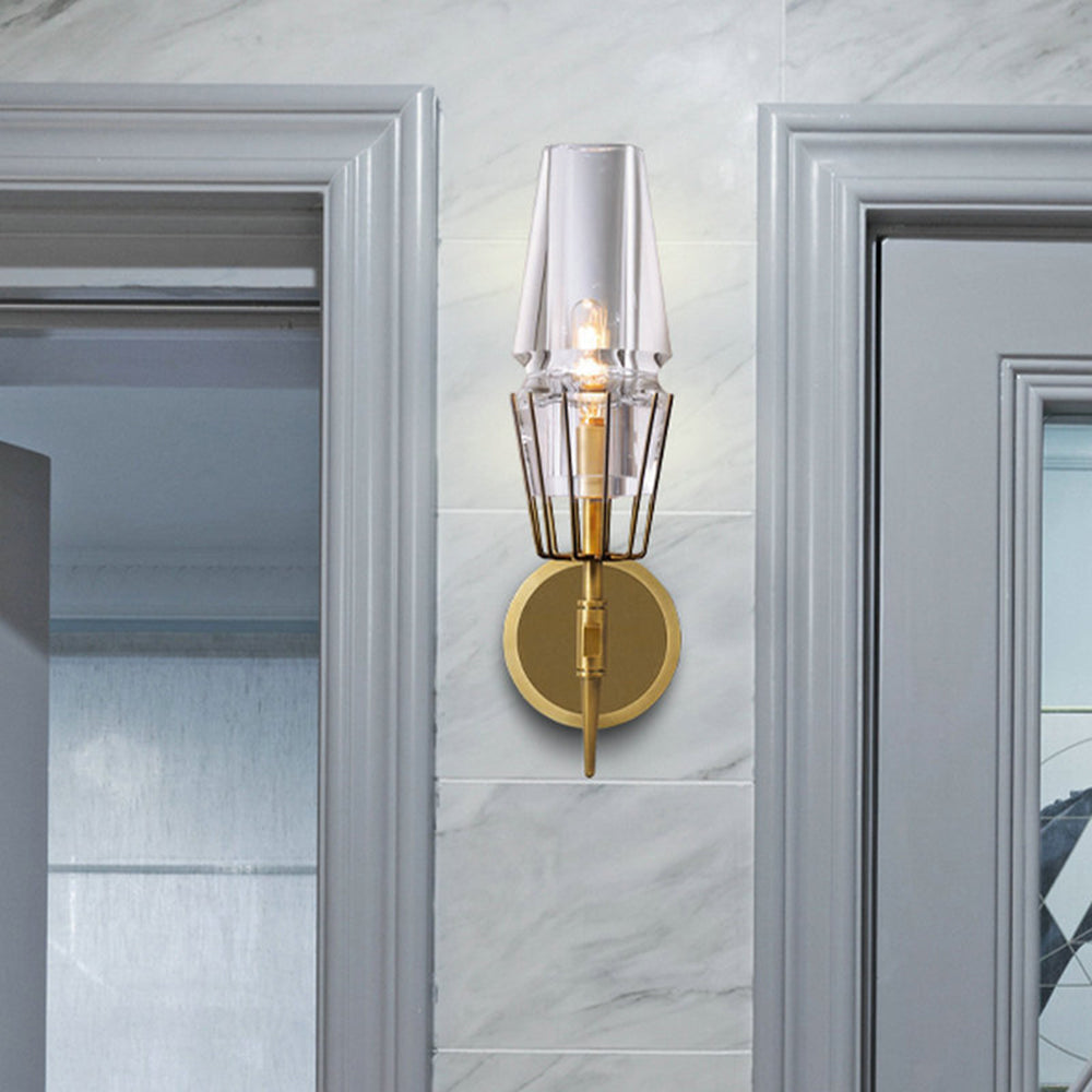 Blair Vintage Lantaarn Metaal/Glazen Wandlamp Goud Slaapkamer/Woonkamer/Eetkamer