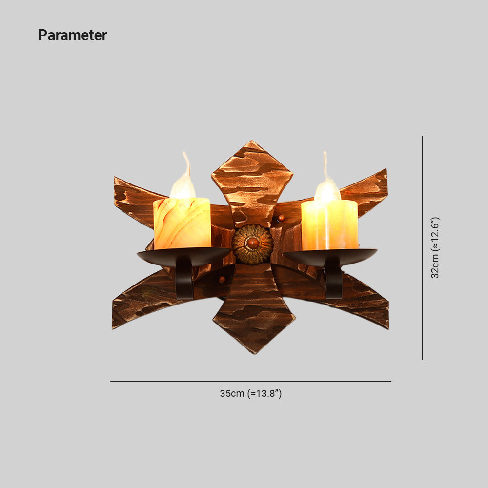 Austin Decoratief Vintage Kaars Dubbel Licht Hout Wandlamp, Woonk/Eetk/ Slaapkamer