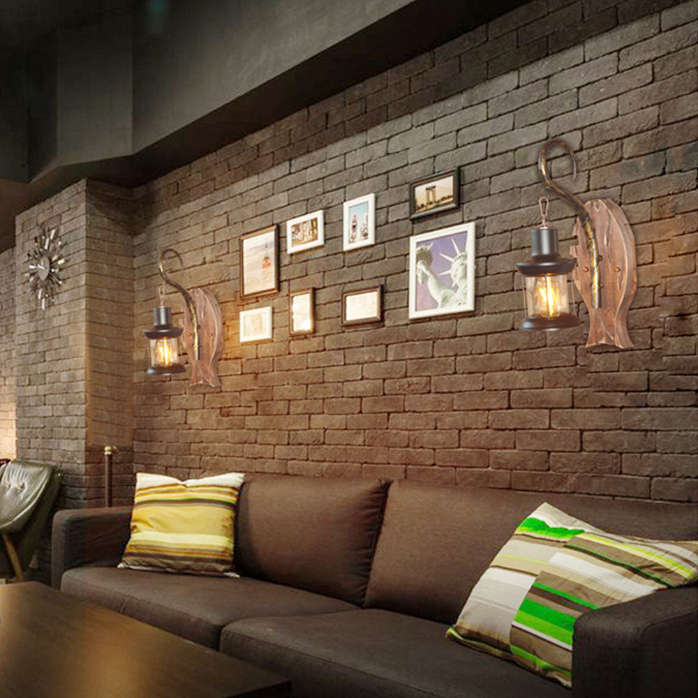 Austin Design Visvorm Vintage LED Wandlamp, Hout/Metaal, Woonk/Eetk/ Slaapkamer