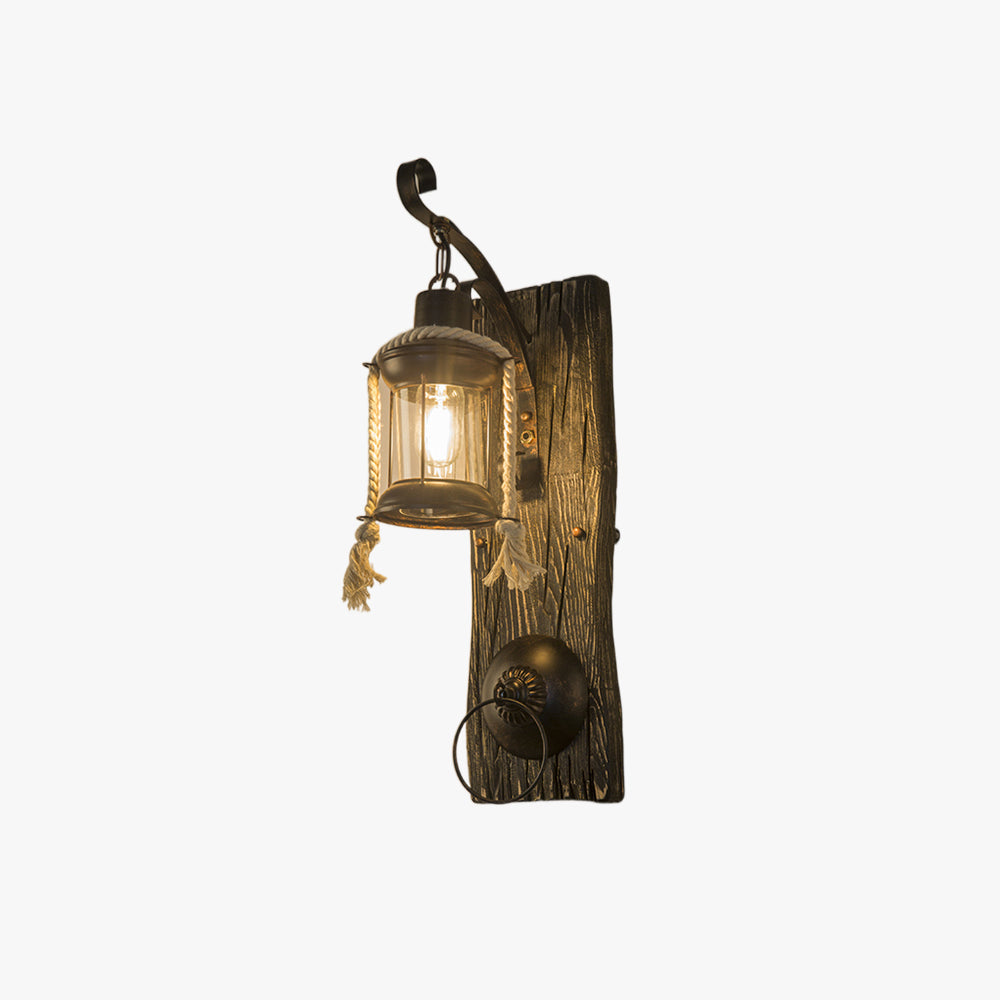 Alessio Wall Lamp Retro Lantern Ring Black Wooden, Bedroom