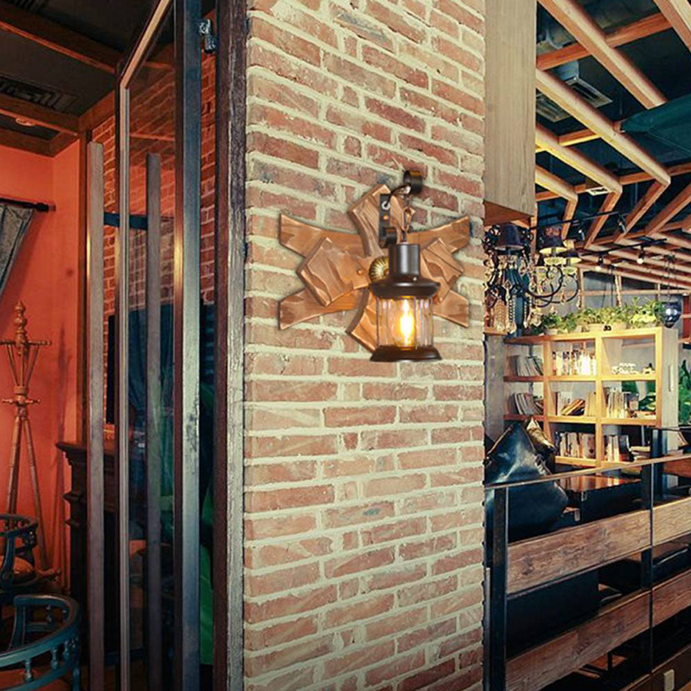 Austin Vintage Candle & Lantern LED Wall Lamp, Wood/Metal, Gold, Bedroom