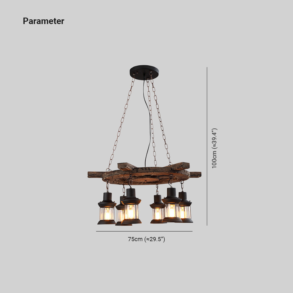 Austin Retro Rudder Metal & Wood Pendant Light, 6 Heads