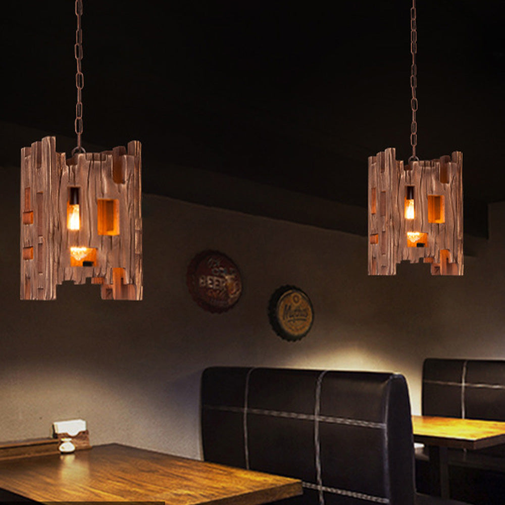 Austin Rechthoekige Retro Hanglamp Van Metaal En Hout, Woonkamer,  8.7"