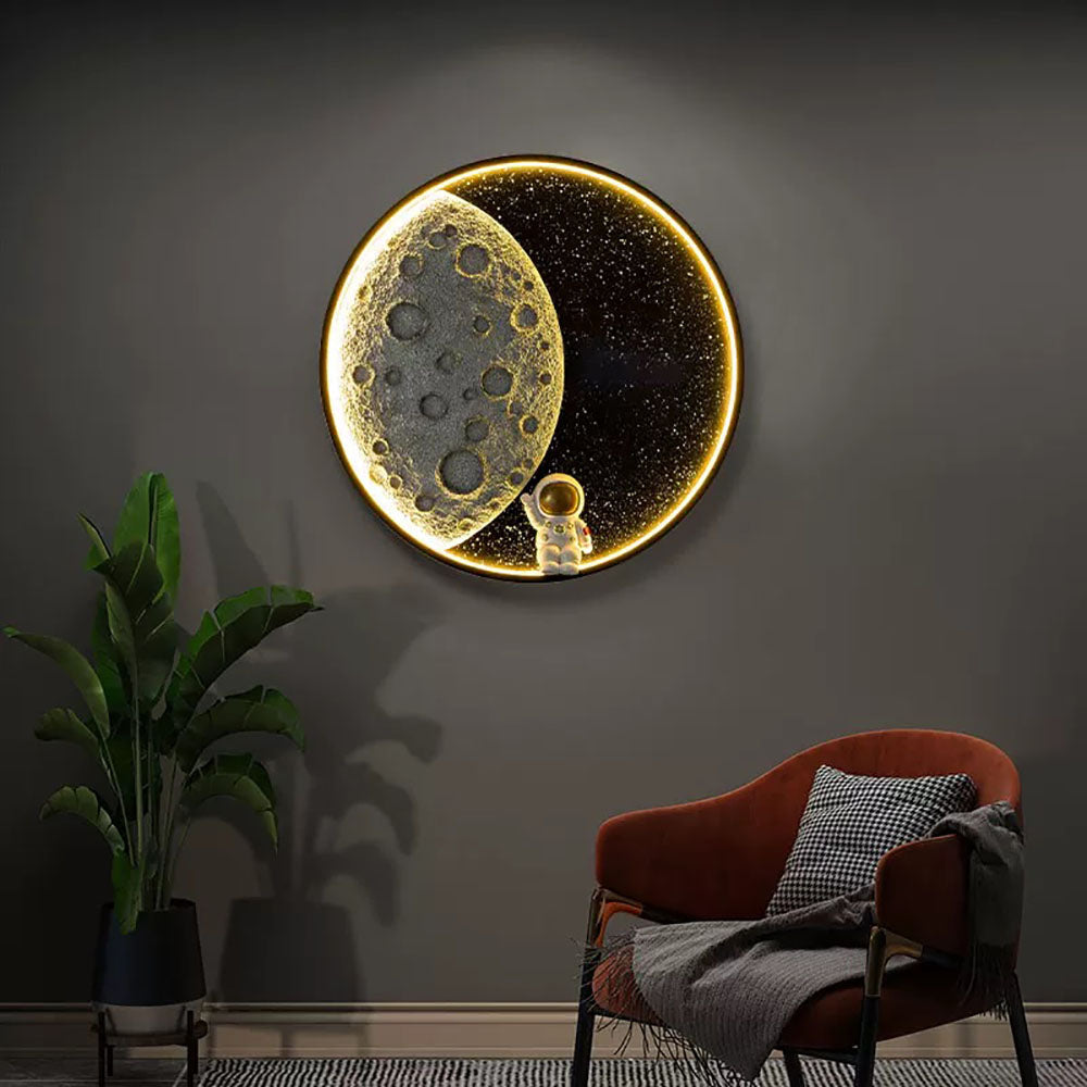 Elif Moderne Astronaut/Maan Wandlamp, Zwart, Metaal, Slaapkamer