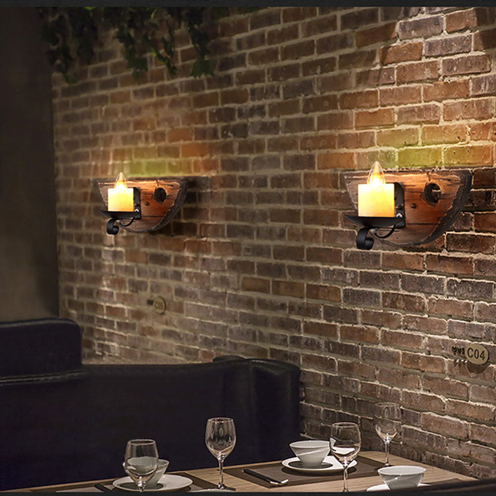 Austin Vintage Kaars Halfronde Wandlamp, Hout/Metaal, Woonk/Eetk/ Slaapkamer