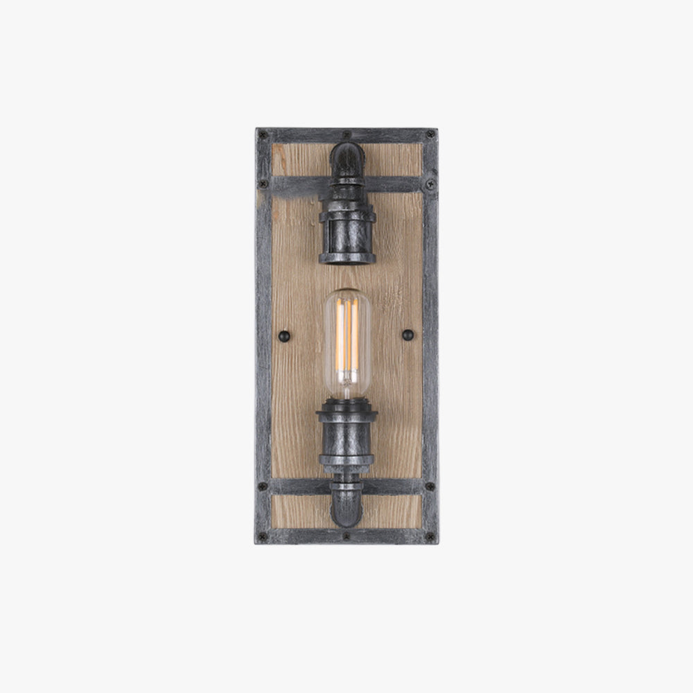 Alessio Wall Lamp Industrial Vintage Square Wooden Black Metal