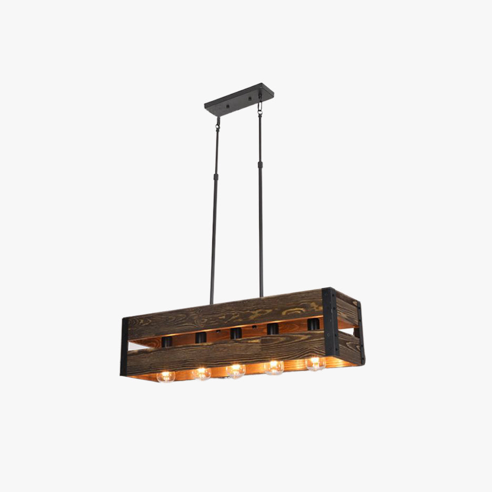 Alessio Retro Rechthoekige Hanglamp Van Metaal En Hout  5 Lampenkappen  2 Stijlen