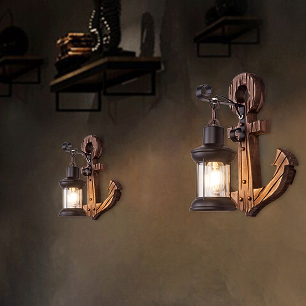 Austin Anchor Lantern Wall Lamp, Vintage/Antique, Wood, Bedroom