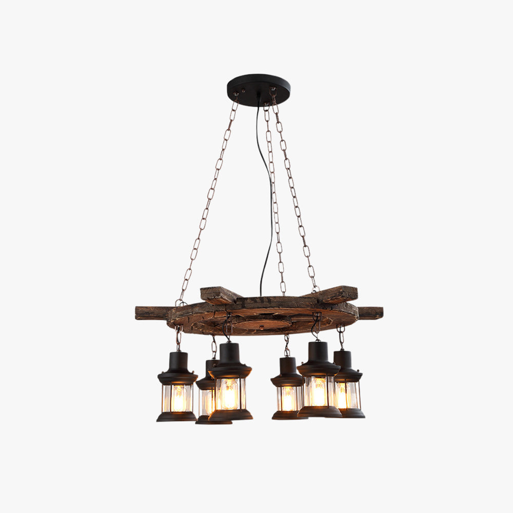 Austin Retro Rudder Metal & Wood Pendant Light, 6 Heads
