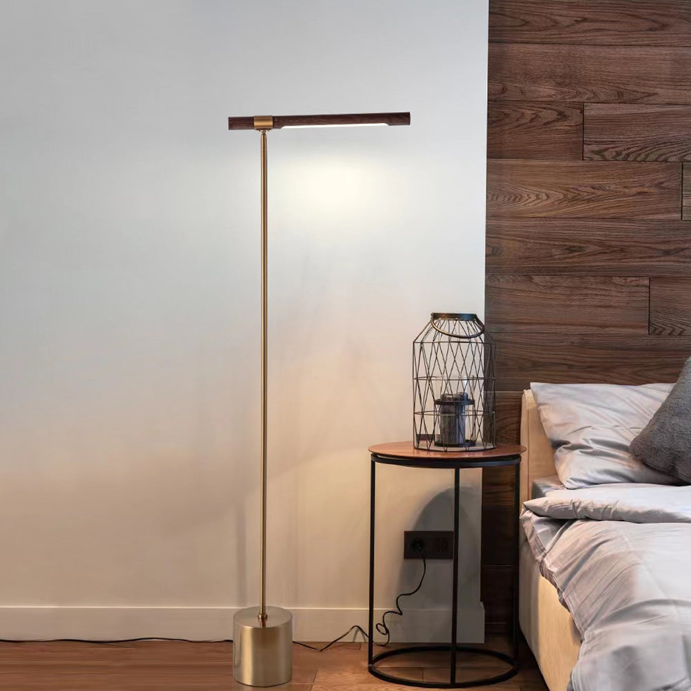 Edge Minimalistische Lineaire LED Vloerlampe Goud Metaal Hout Woonkamer