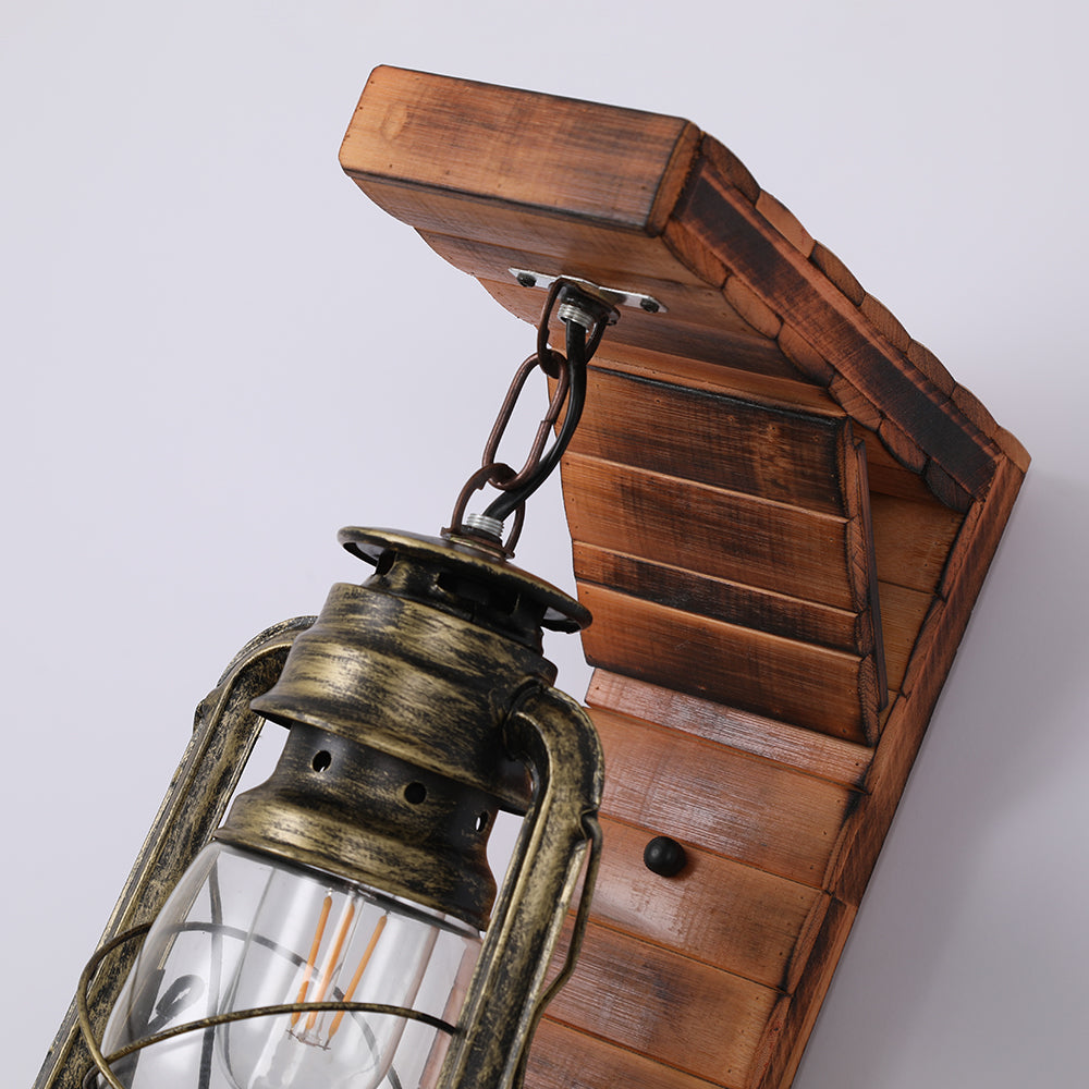Austin Lantern Bedroom Wall Lamp, Metal/Wood, Restaurant