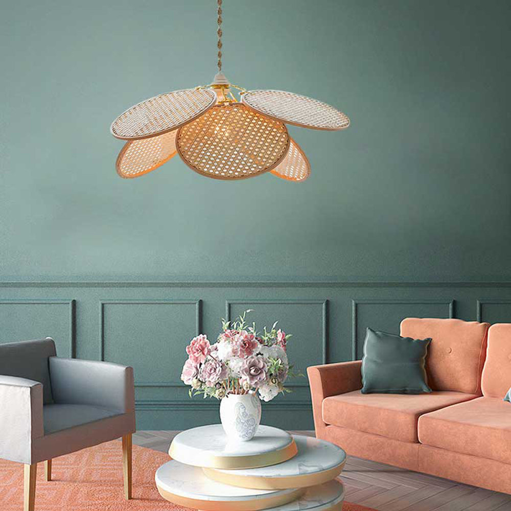 Ritta Franse Landelijke Rotan Weef Hanglamp Hout Slaapkamer