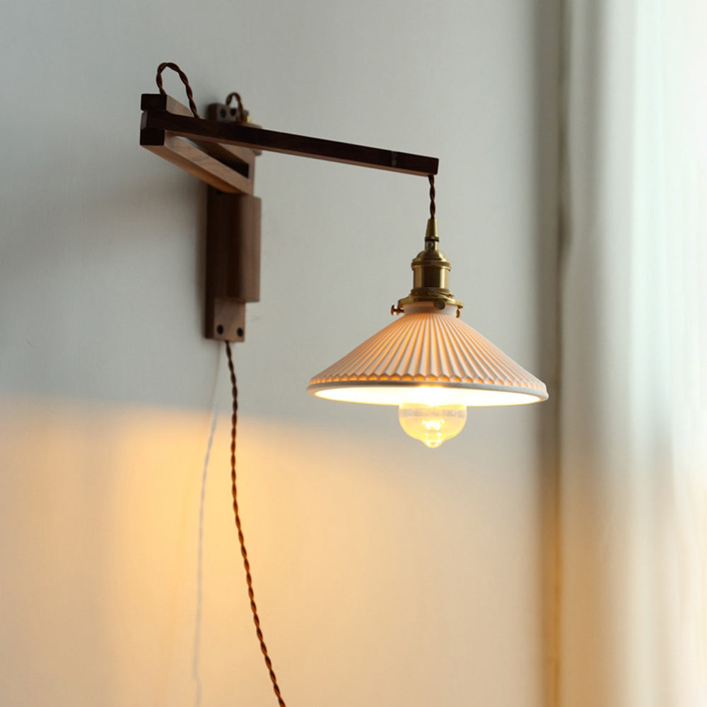 Ozawa Vintage Design LED Koepel Wandlamp Keramiek/Hout Walnoot/Helder Slaapkamer