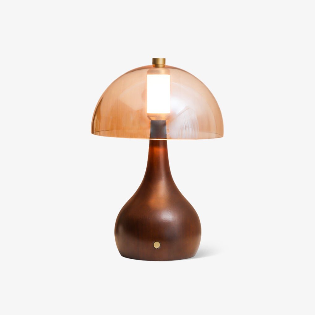 Aurae tafellamp van walnoot en glas met moderne stijl
