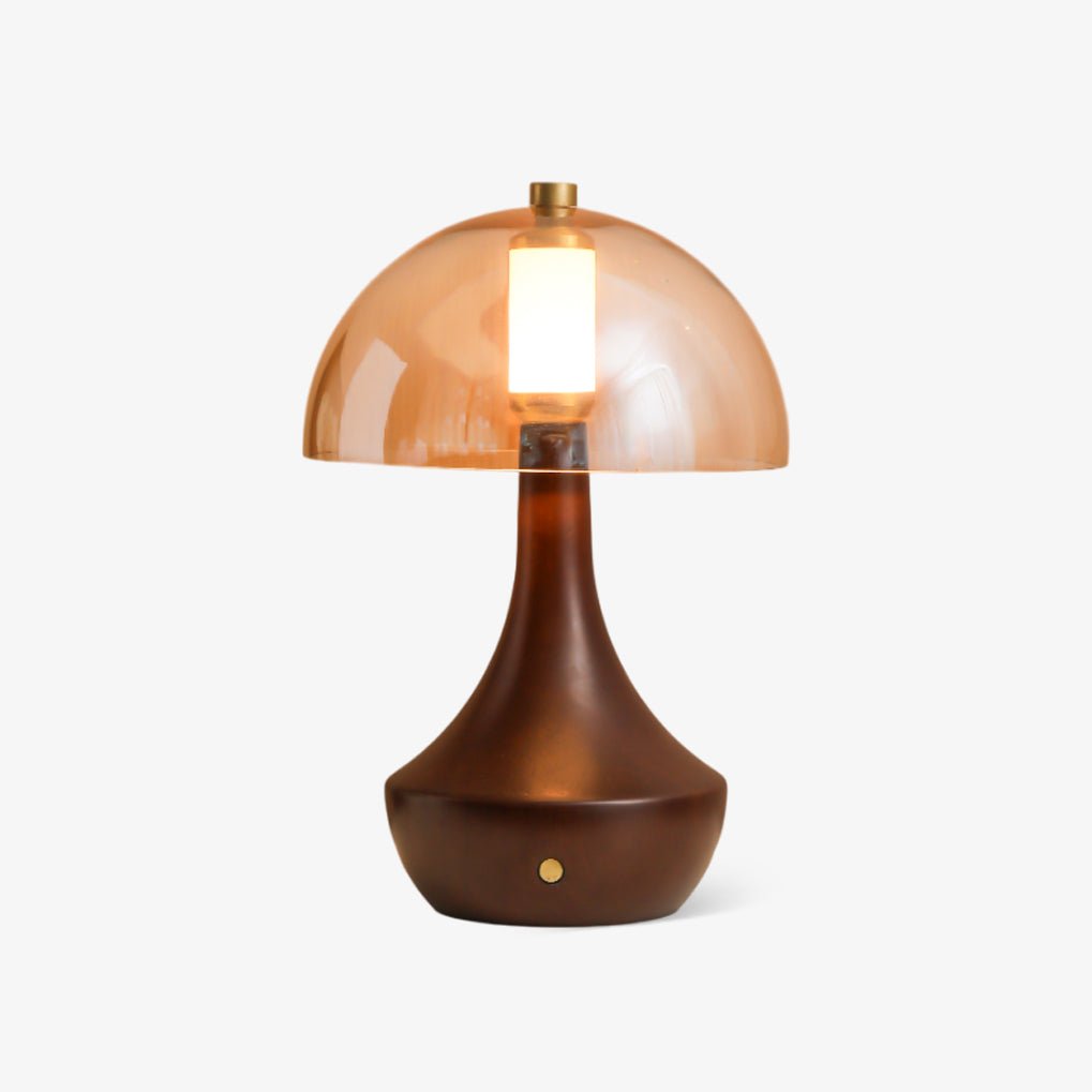 Aurae tafellamp van walnoot en glas met moderne stijl
