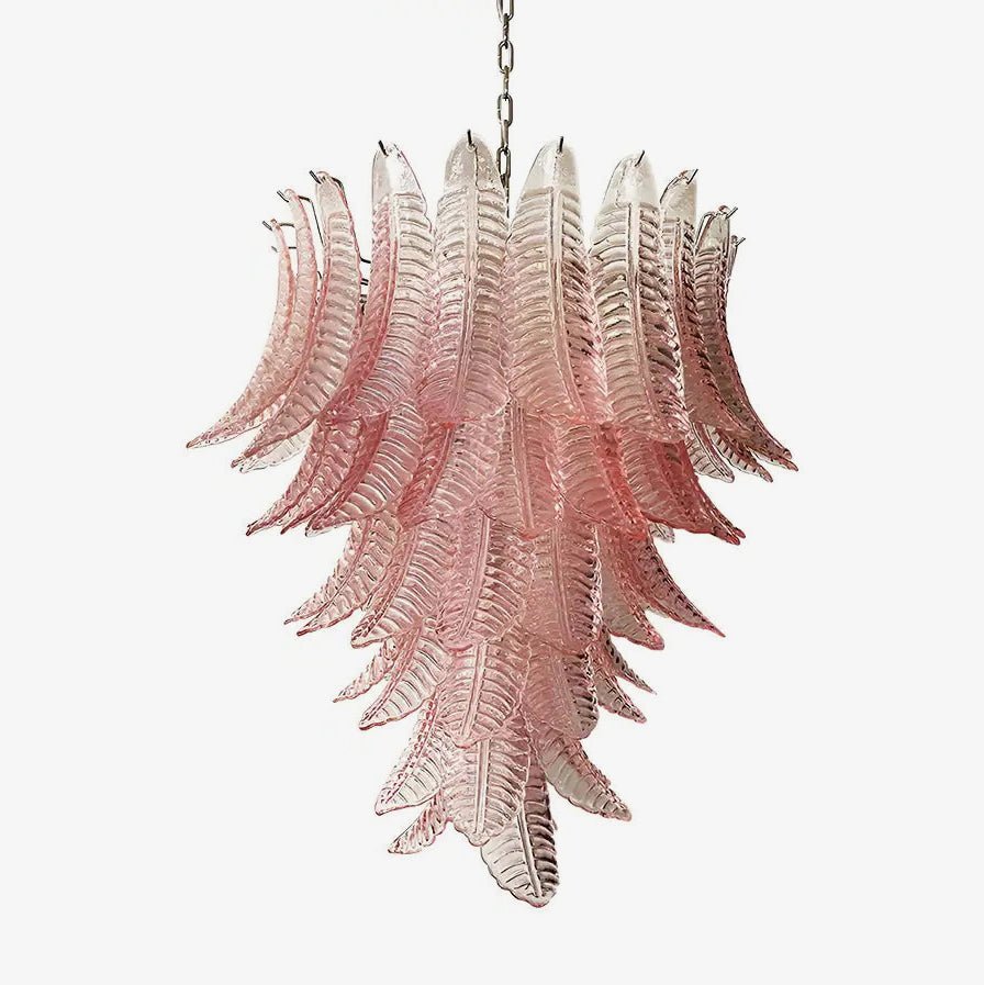 Liorisian kroonluchter met roze Murano-glasbladeren cascaderend romantisch