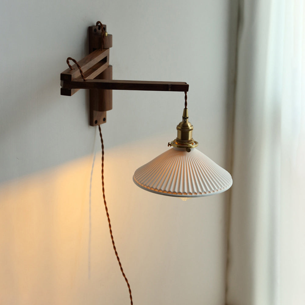 Ozawa Vintage Design LED Koepel Wandlamp Keramiek/Hout Walnoot/Helder Slaapkamer