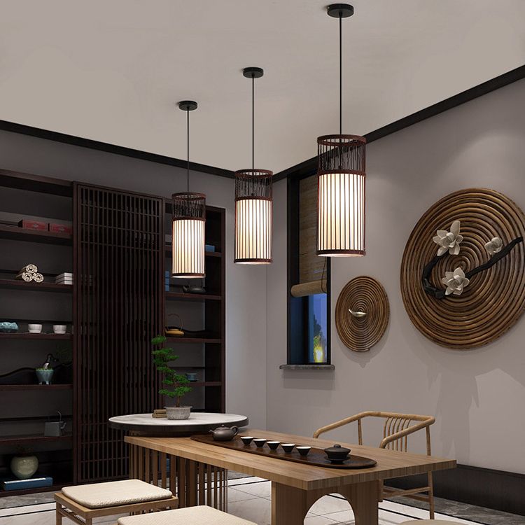 Ozawa Ronde LED Hanglamp Hout/Koffie Metaal/Bamboe Eetkamer