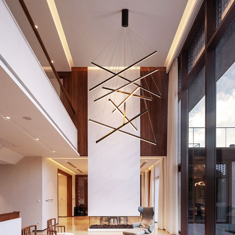 Edge Moderne Minimalistische Lineaire Hanglamp Zwart Metaal Woonkamer