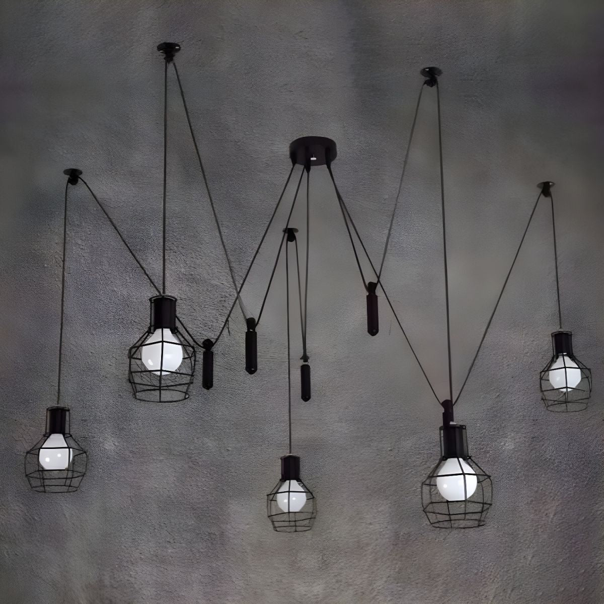 Alessio Industriële Hanglamp Met Metalen Kooi Led, Zwart Woonkamer Metaal