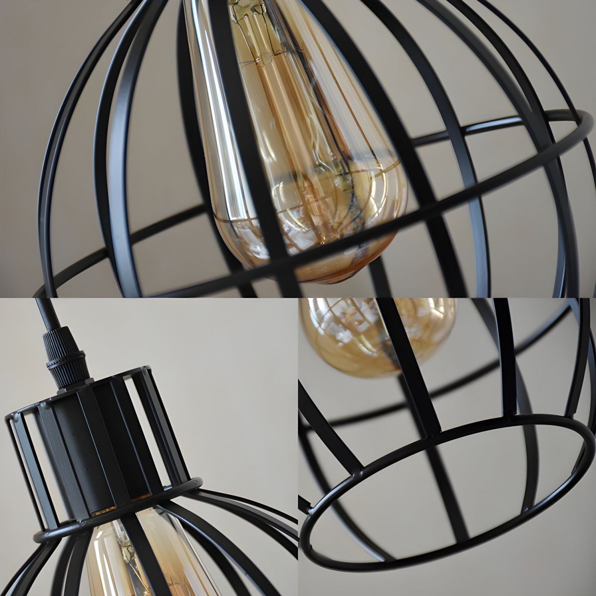 Alessio Industriële Lampenkooi Metalen Hanglamp  Woonk/Eetk/Slaapkamer Zwart