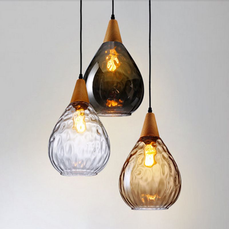 Avi Vintage Teardrop Hanglamp, Bar/Kitcheneiland, Glas/Hout