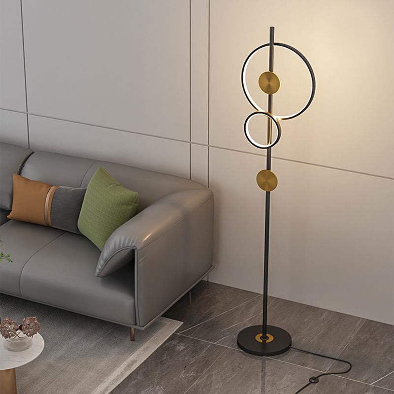 Arisha Moderne Ring Vloerlampen, Zwart/Goud, Slaapkamer/Studeerkamer