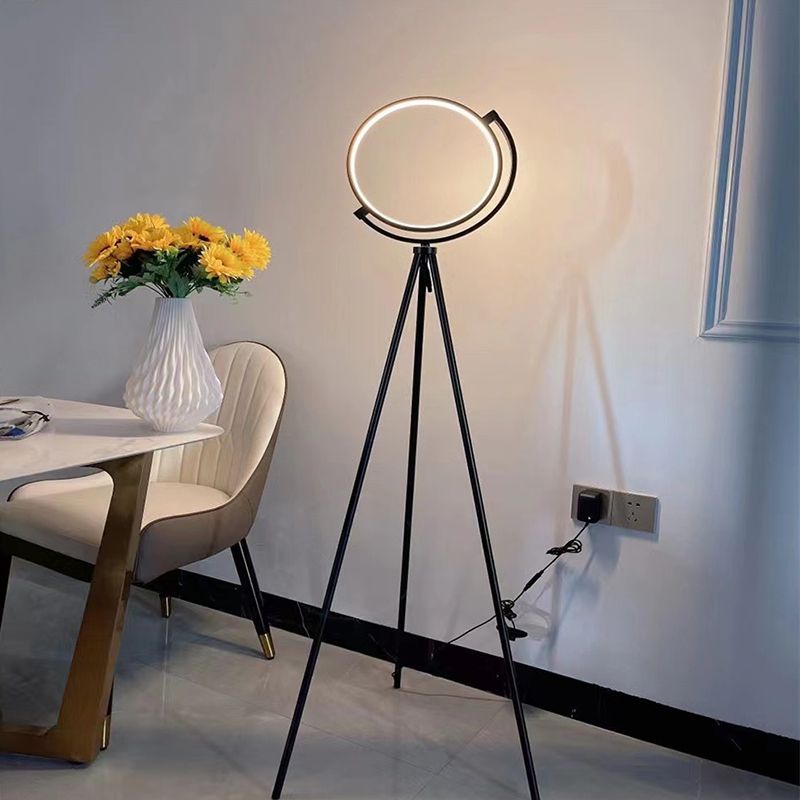 Salgado Moderne Ronde LED Vloerlamp Zwart/Goud Metaal Slaap/Woon/Eetkamer