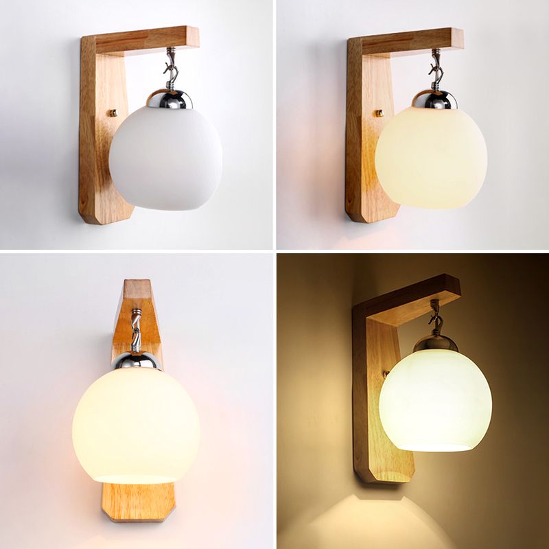 Ozawa Moderne Bol LED Wandlamp Metaal/Hout/Glas Beige Slaap/Woon/Badkamer