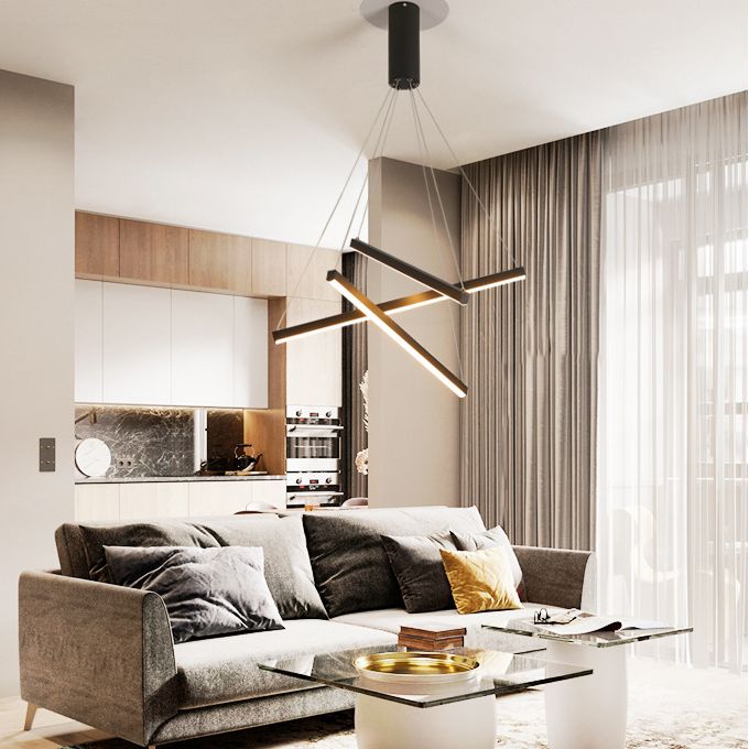 Edge Moderne Minimalistische Lineaire Hanglamp Zwart Metaal Woonkamer