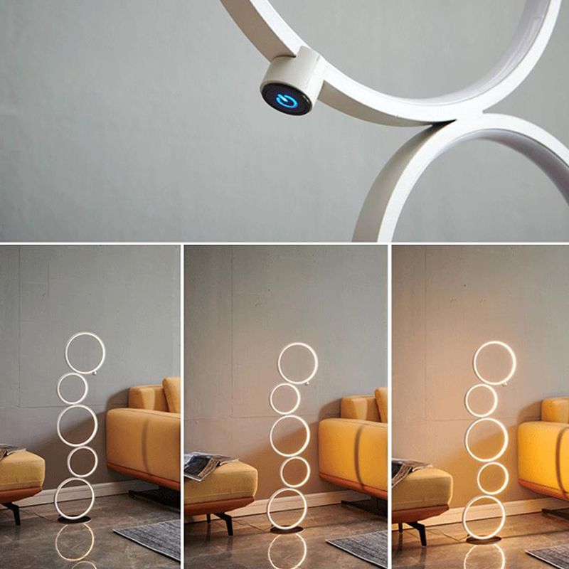 Arisha Scandinavische Moderne Ring Staande Lamp, Zwart/Wit, Woonkamer