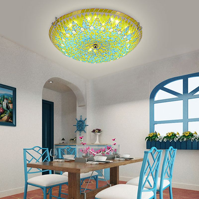 Eryn Moderne Ronde Plafondlamp Blauw Metaal/Glas Slaapkamer/Woonkamer