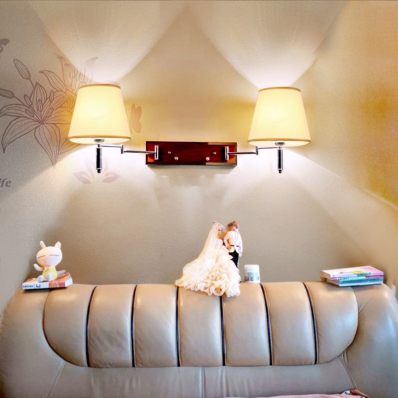 Carins Moderne Design Wandlamp Dubbele Lampkop Verstelbaar Stof Hout/Zilver Slaapkamer/Woomkamer