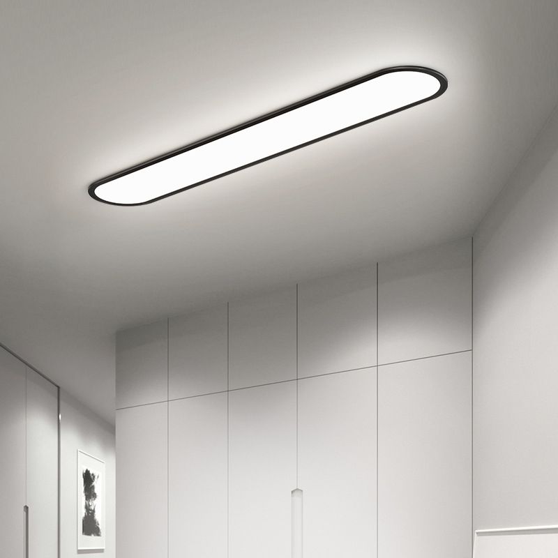 Edge Flush Mount Ceiling Light Oval Minimalist, Metal/Acrylic, White/Black, Dining Room
