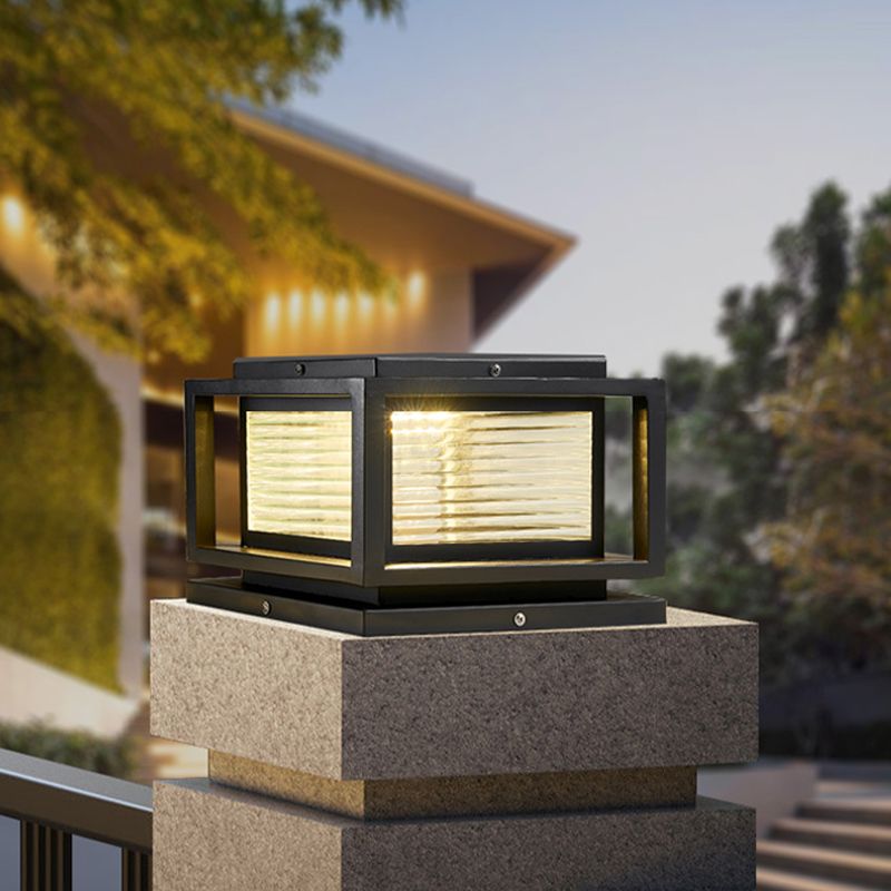 Riley Minimalistisch LED Vierkant Buitenlamp Zonne Metaal/Glas Zwart Tuin/Stoeprand/Balkon