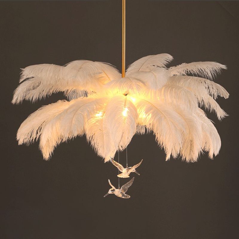 O'Moore Vintage Design LED Hanglamp Metaal Veer Wit Woonkamer