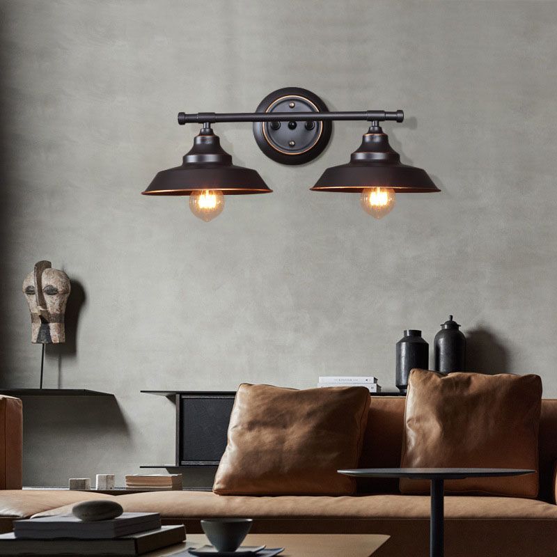 Alessio Retro Bowl-shaped Cast Metal Wall Lamp, Black