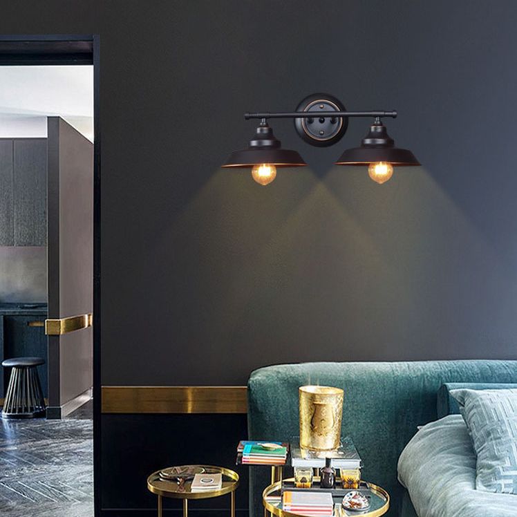 Alessio Retro Bowl-shaped Cast Metal Wall Lamp, Black