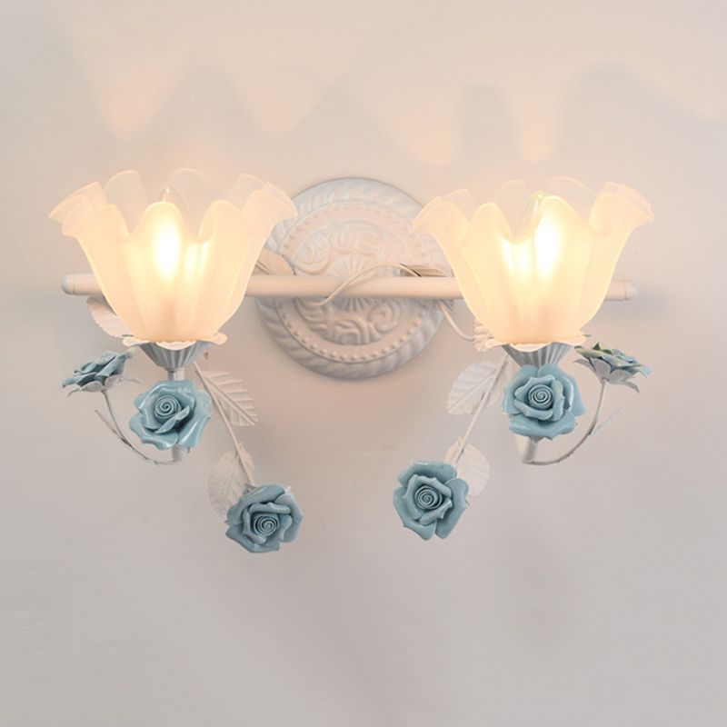 Félicie Design Bloem LED Wandlamp Metaal/Glas Blauw/Roze Slaap/Woon/Badkamer