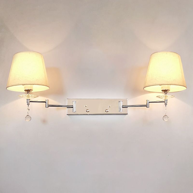 Carins Moderne Design Wandlamp Dubbele Lampkop Verstelbaar Stof Hout/Zilver Slaapkamer/Woomkamer