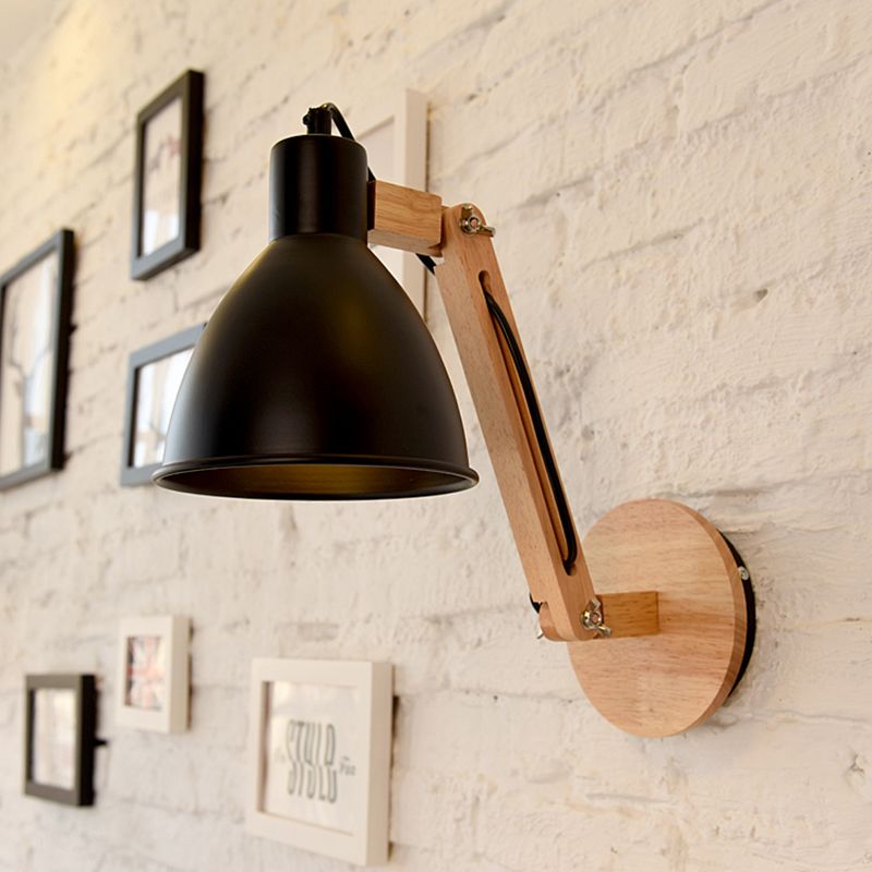 Brady Moderne Koepel LED Wandlamp Zwart/Wit Metaal/Hout Binnen