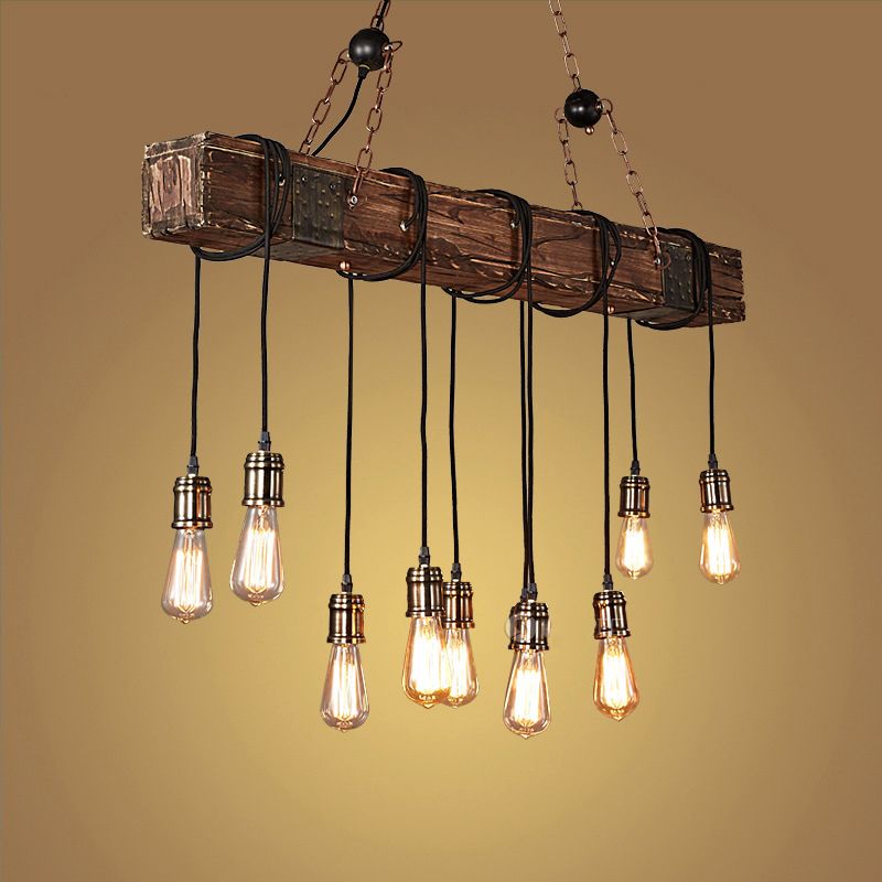Alessio Lineaire Retro LED Hanglamp Bruin Eettafel Woonkamer Hout/Glas
