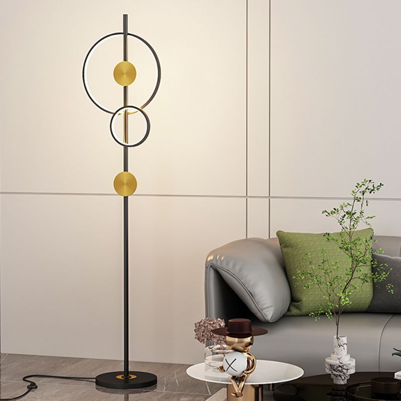 Arisha Moderne Ring Vloerlampen, Zwart/Goud, Slaapkamer/Studeerkamer