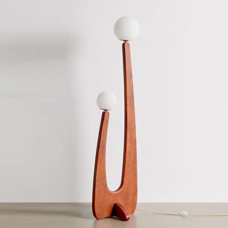 Avi Vintage Houten/Glazen Vloerlamp, 2 kops, Slaapk/Kinderk/Woonkamer