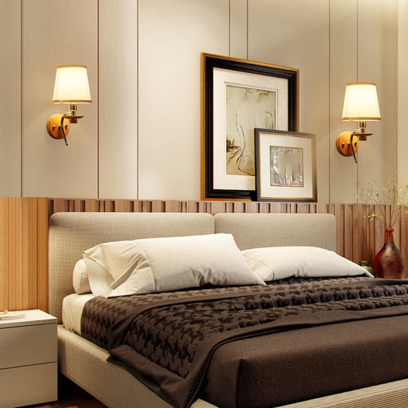 Eryn Moderne LED Wandlamp Kap Metaal/Hout/Stof Beige Slaap/Woon/Badkamer