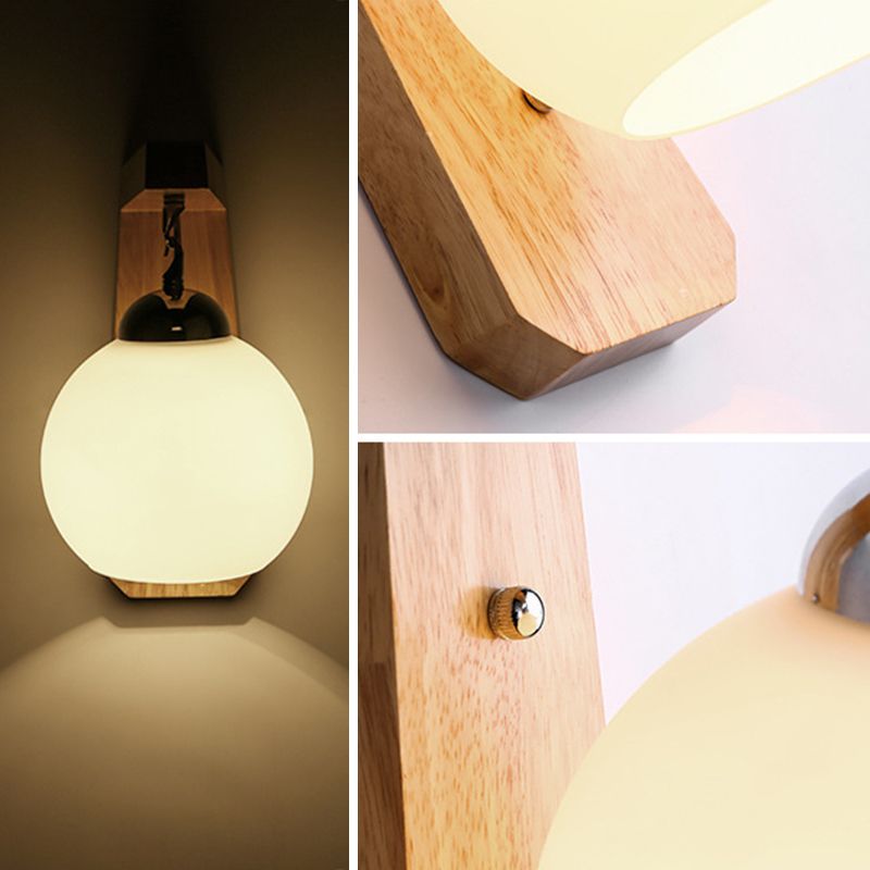 Ozawa Moderne Bol LED Wandlamp Metaal/Hout/Glas Beige Slaap/Woon/Badkamer
