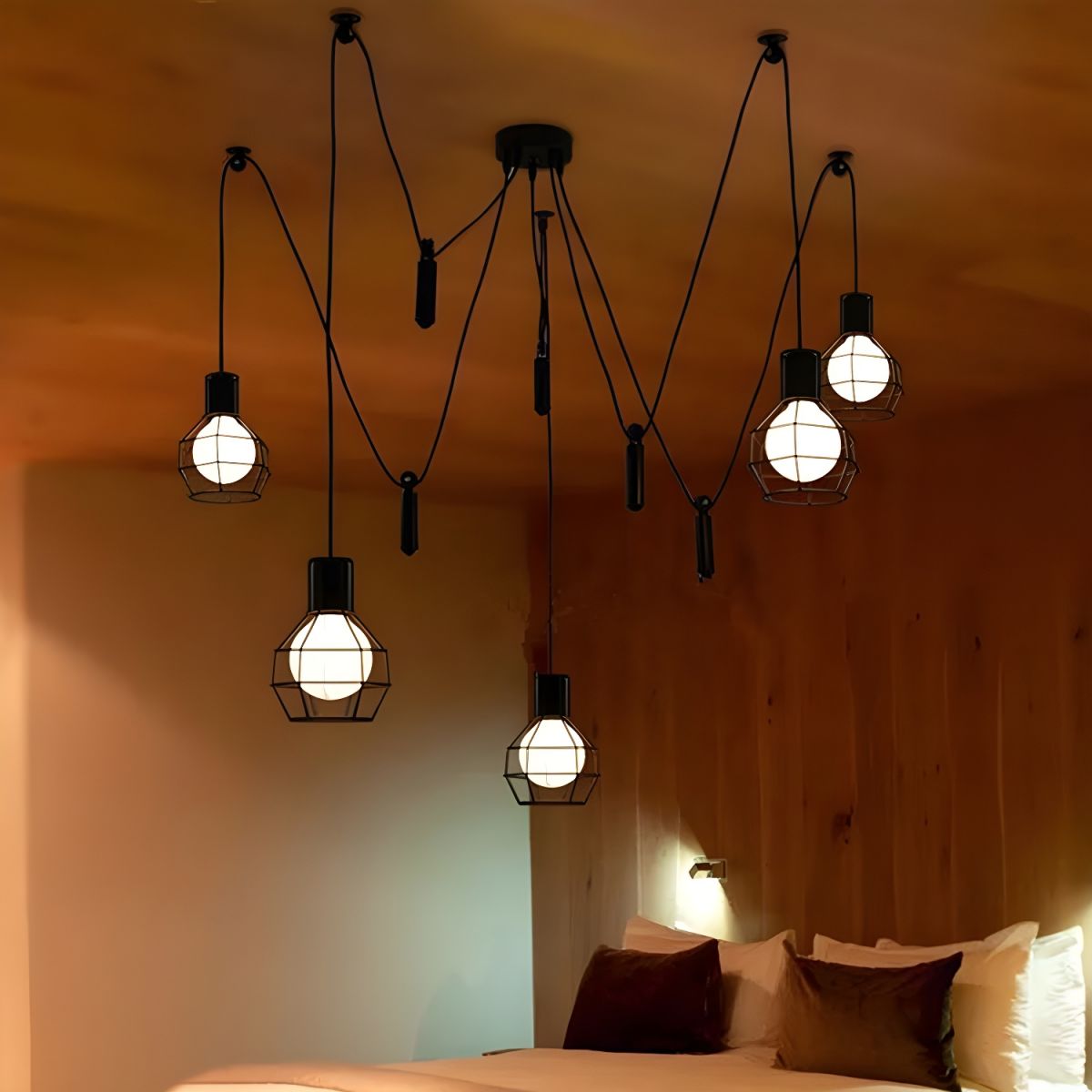 Alessio Industriële Hanglamp Met Metalen Kooi Led, Zwart Woonkamer Metaal
