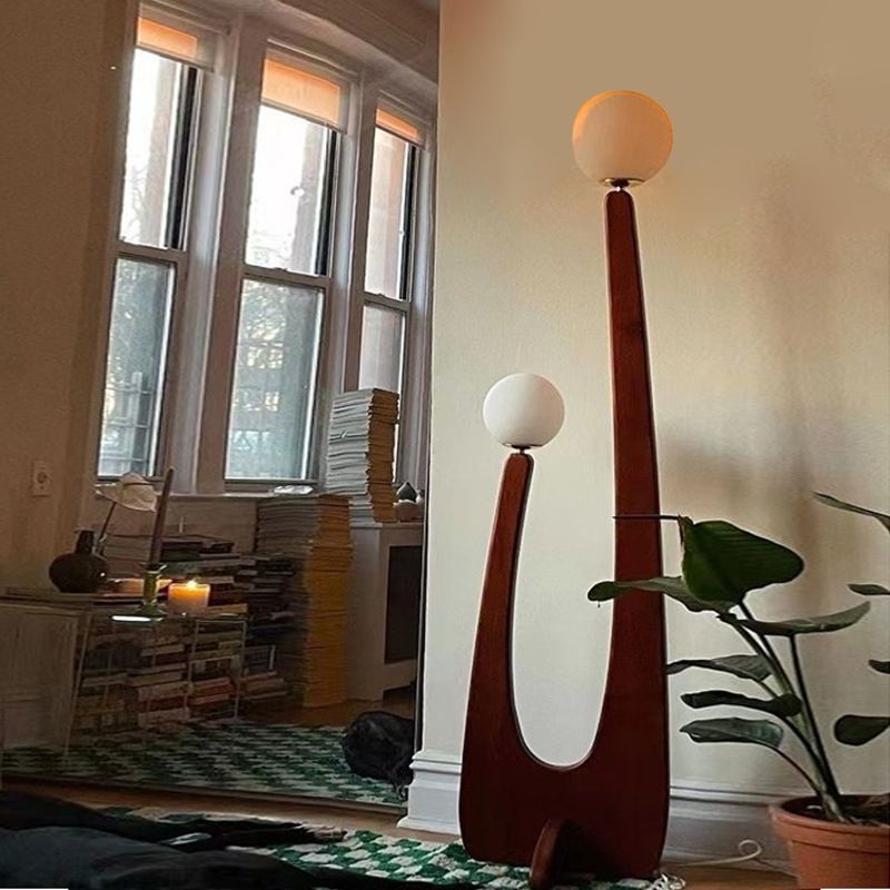 Avi Vintage Houten/Glazen Vloerlamp, 2 kops, Slaapk/Kinderk/Woonkamer