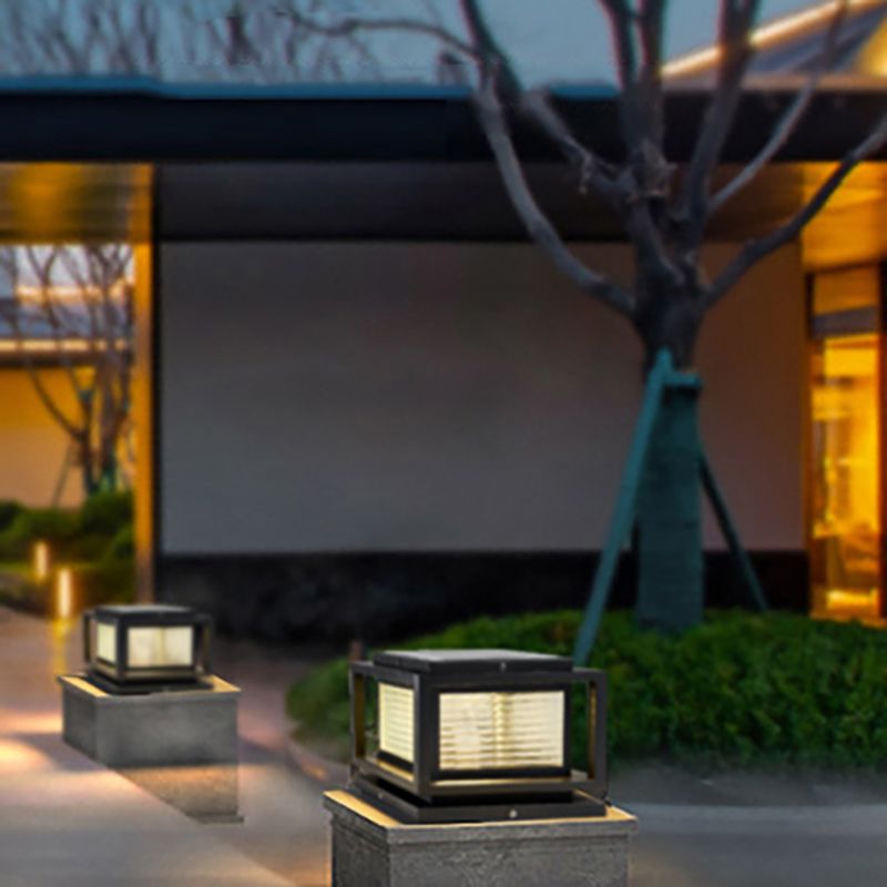Riley Minimalistisch LED Vierkant Buitenlamp Zonne Metaal/Glas Zwart Tuin/Stoeprand/Balkon